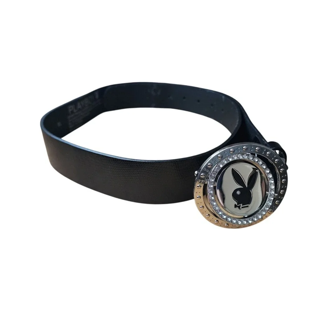 PLAYBOY Y2K‎ Black Belt Rhinestone Logo Buckle 2006 Size XL